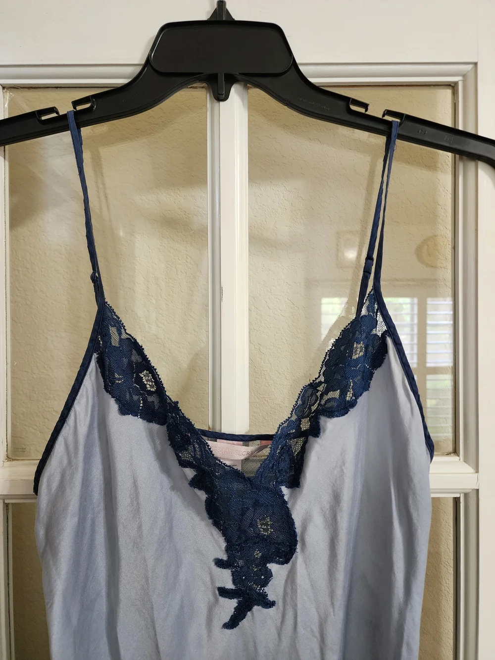 Vintage Victoria's Secret 100% Silk Blue Lace Chemise Slip Nightgown M READ DESC